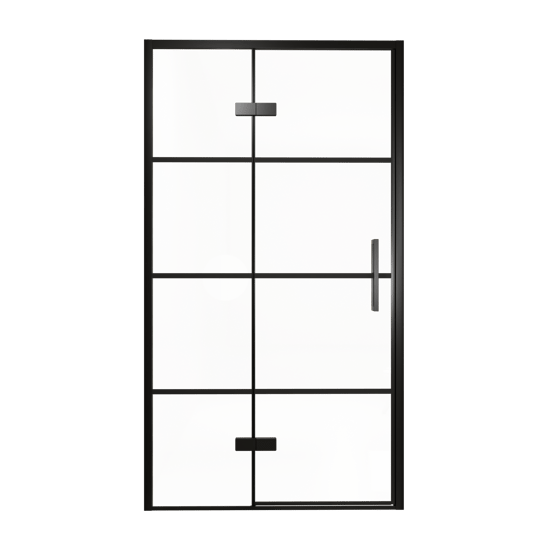 Balmani Senses Design douche draaideur links 120 cm x 210 cm Lined glas, Zwarte profielen