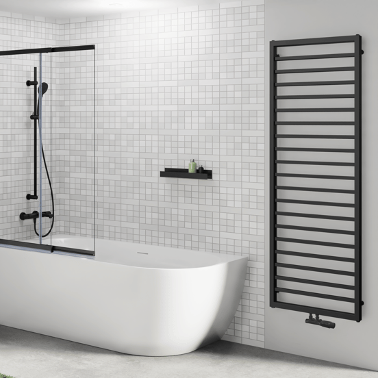 Vipera Listona Handtuchheizkörper: 180 x 60 cm, Elektro- und Zentralheizung, Schwarz matt, Seiten- & Mittelanschluss, 1030W