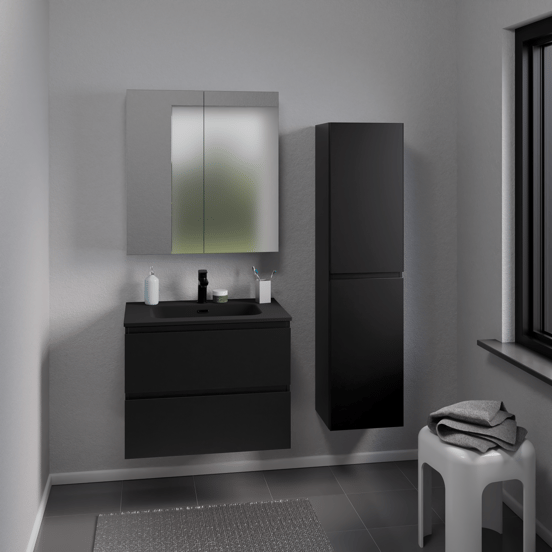 Linie Lado colonne salle de bains à assembler suspendu Noir Mat 35 x 30 x 140 cm