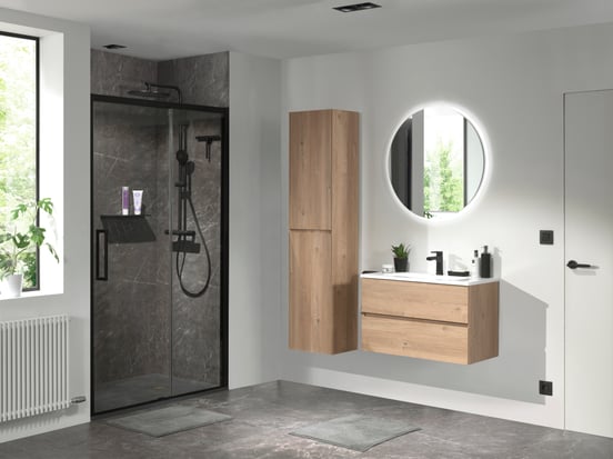 Storke Edge zwevende wastafelonderkast 80 x 40 cm ruw eiken 2 lades