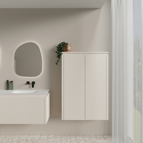 Balmani Eclips Ribs zwevende kolomkast Sandbeige 90 x 32 x 130 cm vert. sym. groef