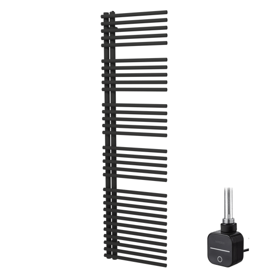 Vipera Nevada enkele handdoekradiator 50 x 180 cm elektrische verwarming mat zwart middenaansluiting 734W, weerstand inbegrepen