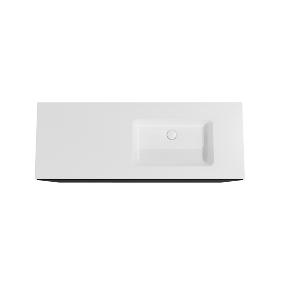 Storke Edge staand badmeubel 140 x 52 cm mat zwart met Mata asymmetrisch rechtse wastafel in solid surface mat wit