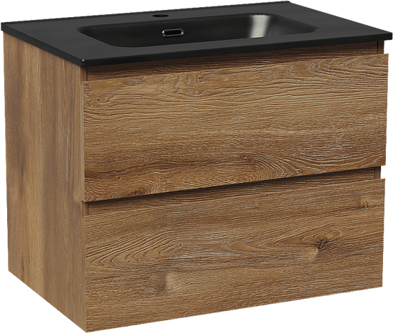 Linie Lado meuble salle de bains suspendu 70 x 46 cm chêne brun avec Baro plan simple en porcelaine noir mat