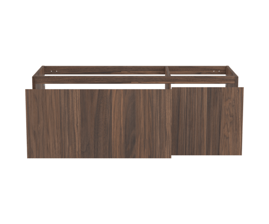 Balmani Fila hängender Waschbeckenunterschrank: 135 x 55 cm, asymmetrisch links, Nussbaum, Furnierholz, 4 Schubladen