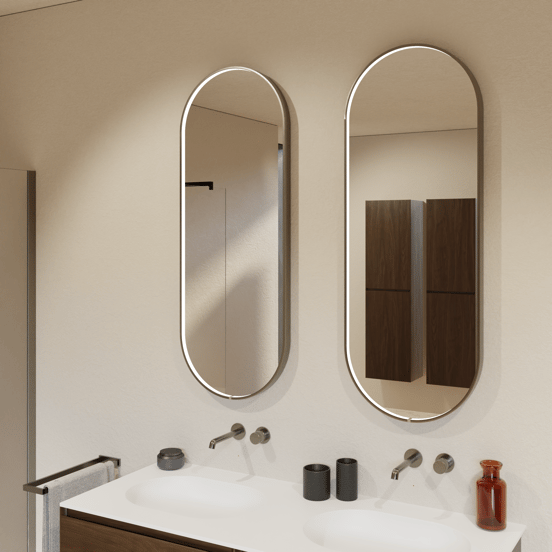 Balmani Secret ovaal badkamerspiegel Brushed Gunmetal 45 x 120 cm met spiegelverlichting en anti-damp