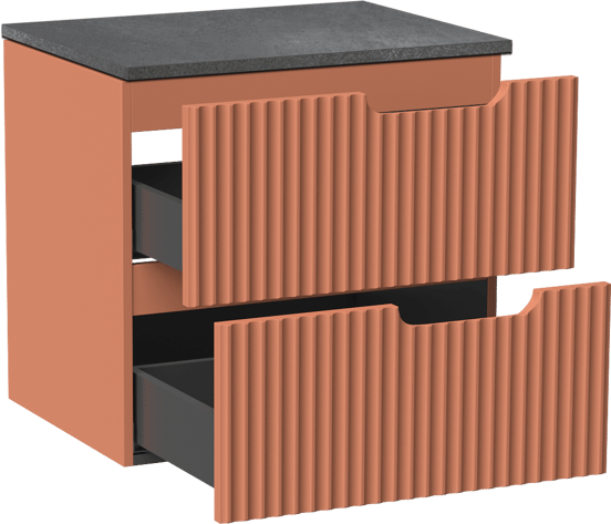 Linie Ribbo hängendes Möbelstück Set: 60 x 46 cm, Cotto, mit Lado Einzel Waschtischplatte, Melamin, Schiefergrau, Vertikale symmetrische runde Rippe