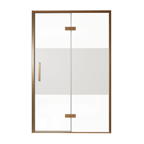Balmani Senses Design Dusche Drehtür, Rechts, 140 cm x 210 cm, Klarglas mit mattiertem Streifen, Profil Brushed Rosegold