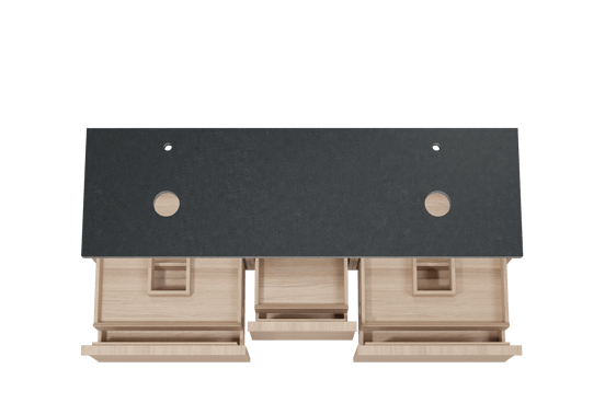 Balmani Forma meuble salle de bains suspendu 180 x 55 cm chêne naturel avec Rock tablette double en granit noir, Nervure gauche symétrique horizontale