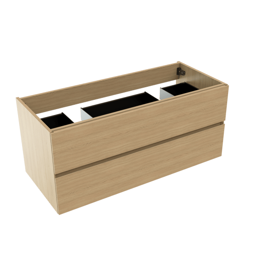 Storke Edge zwevende wastafelonderkast 120 x 52 cm natuur eik 2 lades 2 sifonuitsparingen