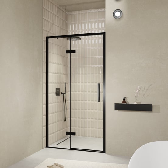 Balmani Senses Design douche draaideur links 120 cm x 210 cm Helder glas, Zwarte profielen