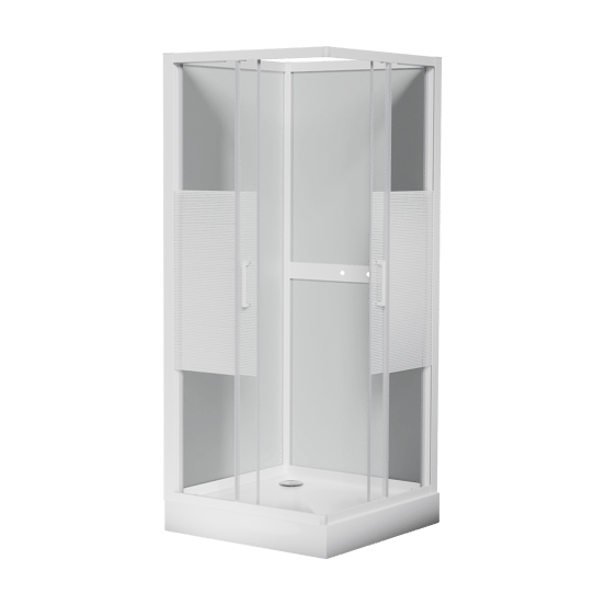 Luca Varess Talan douchecabine met schuifdeuren 90 x 90 cm helder glas met mat gestreepte strook glanzend wit profiel