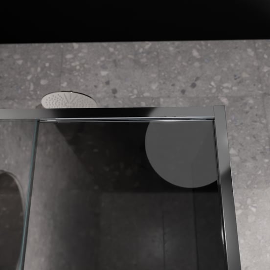 Balmani Senses Design Eckdusche: Schiebetür (Links) mit fixierte Seitenwand, 160 x 100 cm, Reflex-Spiegelglas, Profil Chrom glänzend