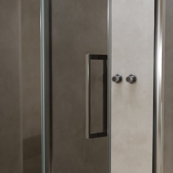 Balmani Senses Design douchehoek met linkse draaideur en vaste zijwand, 120 x 90 cm, Reflex spiegelglas, Chroom profielen, met coating