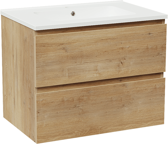 Linie Lado zwevend badmeubel 70 x 46 cm naturel eiken met Vano enkele wastafel in composietmarmer mat wit