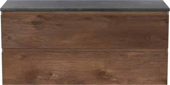 Linie Lado hängendes Möbelstück Set: 120 x 46 cm, Braune Eiche, mit Lado Einzel- oder Doppel Waschtischplatte, Melamin Schiefergrau