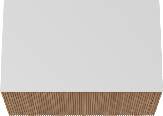 Balmani Eclips hängendes Möbelstück Set: 90 x 55 cm, Teak, mit Stretto Einzel Waschtischplatte Solid Surface Weiβ matt, Vertikale symmetrische gerade Rippe