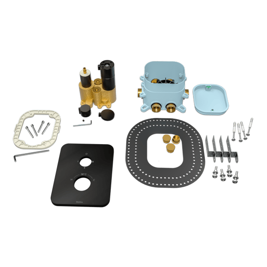 Blaufoss Smartbox Softline Duschsystem: Unterputz, Runder Duschkopf, 30 cm, Schwarz Matt