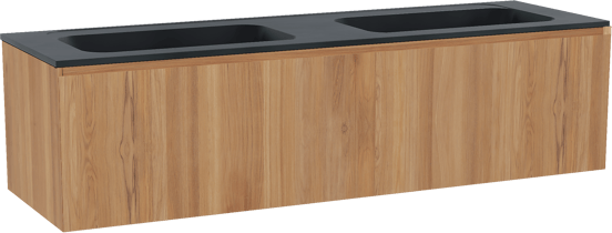 Balmani Idra zwevend badmeubel 180 x 55 cm teakhout met Tablo Strada dubbele wastafel in composietmarmer mat zwart