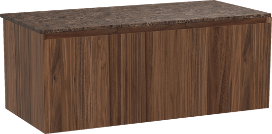 Balmani Idra zwevend badkamermeubel 120 x 55 cm notelaar met Stretto enkel of dubbel tablet in marmer dark emperador