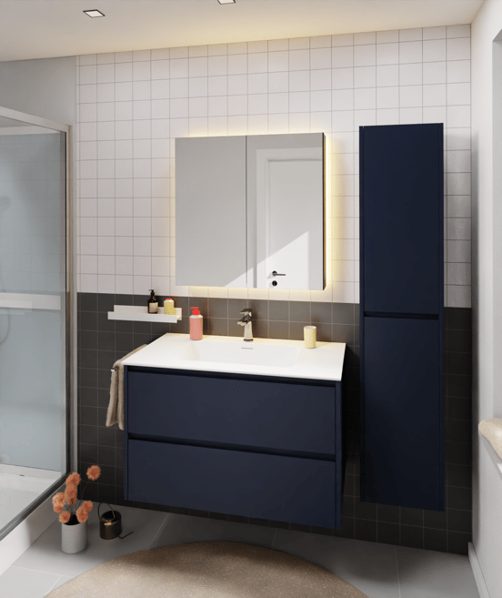 Storke Seda meuble sous-vasque suspendu 95 x 52 cm bleu nuit 2 tiroirs