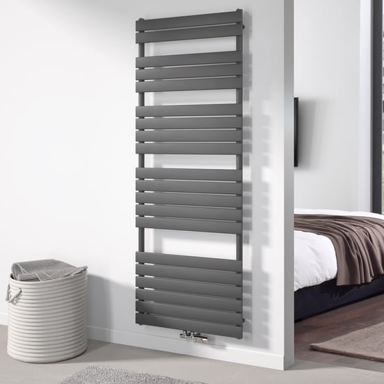 Vipera Vulcan enkele handdoekradiator 70 x 190 cm centrale verwarming antraciet grijs zij- en middenaansluiting 1,575W
