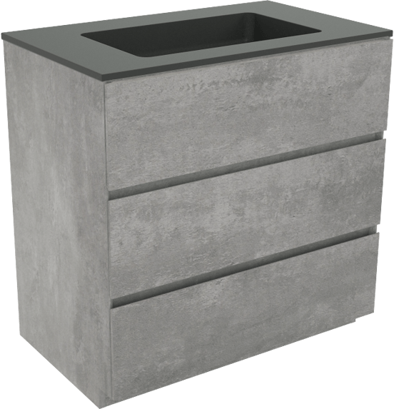 Storke Edge stehendes Badmöbel-Set, 85 x 52 cm, Beton dunkelgrau, mit Scuro Einzelwaschtisch in mattem Quarz