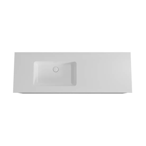 Storke Ribs zwevend badmeubel 150 x 52 cm zwart eiken met Mata asymmetrisch linkse wastafel in solid surface mat wit, Verticale asymmetrische rechte ribbel