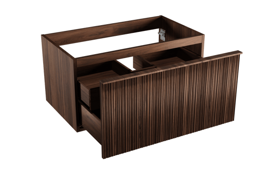 Balmani Forma zwevende wastafelonderkast 90 x 55 cm Amerikaans notenhout 2 lades vert. asym. groef