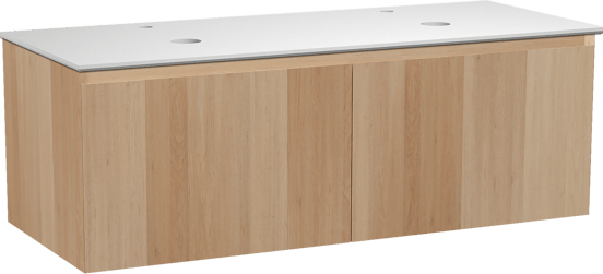Balmani Idra zwevend badmeubel 135 x 55 cm naturel eiken met Facetta dubbel wastafelblad in solid surface mat wit