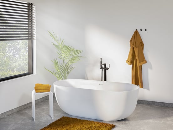 Luca Varess Mercuria Ovale Freistehende Badewanne: 170 x 76 cm, Acryl, Weiß glänzend