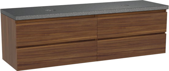 Balmani Lucida meuble salle de bains suspendu 180 x 55 cm noyer américain avec Rock tablette double en granit noir