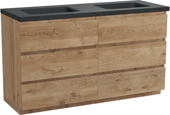 Balmani Lucida staand badmeubel 150 x 55 cm ruw eiken met Napoli dubbele wastafel in zwart graniet