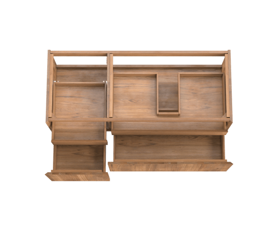 Balmani Idra hängender Waschbeckenunterschrank: 135 x 55 cm, asymmetrisch rechts, Teak, 4 Schubladen