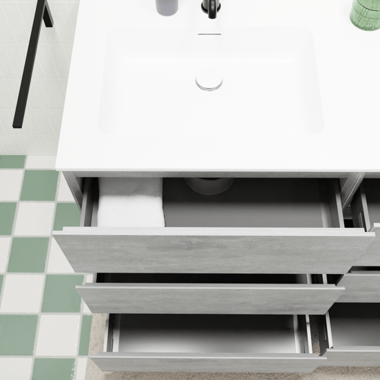 Storke Edge meuble salle de bains à poser 170 x 52 cm béton gris foncé avec Mata double vasque en solid surface blanc mat