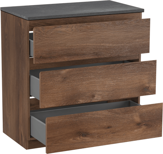 Linie Lado freistehendes Möbelstück Set: 80 x 46 cm, Braune Eiche, mit Lado Einzel Waschtischplatte, Melamin Schiefergrau