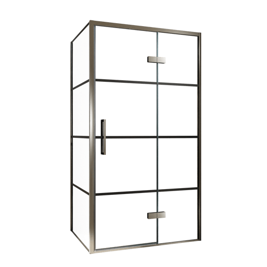 Balmani Senses Design douchecabine met rechtse draaideur en vaste zijwand, 100 x 100 cm, Lined, Brushed GunMetal profielen