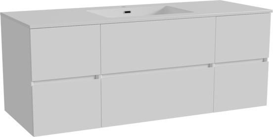 Storke Edge hängendes Möbelstück Set: 135 x 52 cm, Weiß glänzend, mit Diva Einzelwaschtisch, Marmorkomposit Weiß glänzend