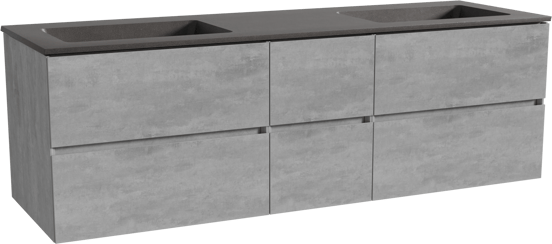 Storke Edge zwevend badmeubel 165 x 52 cm beton donkergrijs met Scuro dubbele wastafel in kwarts mat zwart