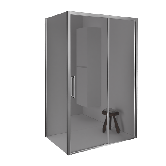 Balmani Senses Design douchecabine met rechtse schuifdeur en vaste zijwand, 160 x 100 cm, Reflex spiegelglas, Hoogglans chroom profielen