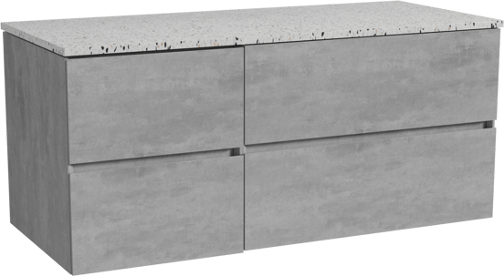 Storke Edge zwevend badmeubel 120 x 52 cm beton donkergrijs met Tavola enkel of dubbel wastafelblad in mat wit/zwart terrazzo
