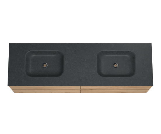 Balmani Mitra zwevend badkamermeubel 180 x 55 cm natuur eik met Tablo Arcato dubbele wastafel in verzoete graniet