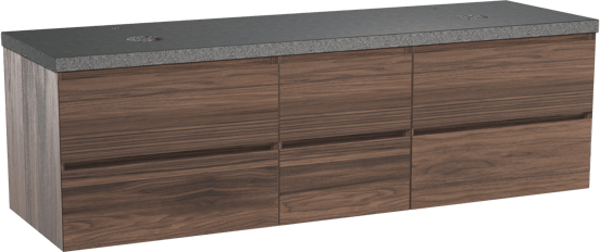 Balmani Mitra zwevend badmeubel 180 x 55 cm notenhout met Rock dubbel wastafelblad in zwart graniet