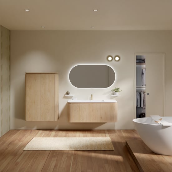 Balmani Moon hängender Säulenschrank eiche natur 90 x 32 x 130 cm