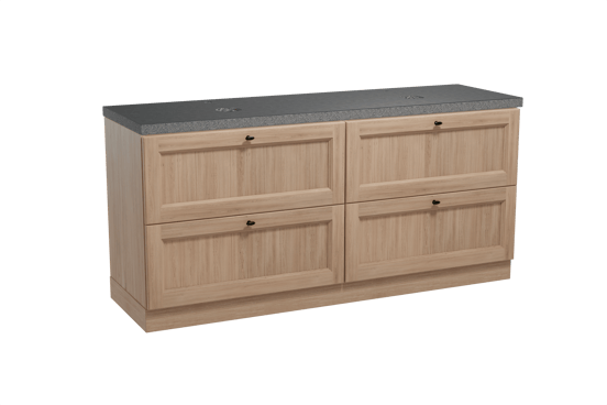 Balmani Lemon staand badmeubel 180 x 55 cm verweerd eiken met Rock dubbel wastafelblad in zwart graniet