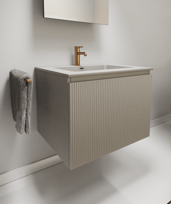 Storke Ribs zwevende wastafelonderkast 65 x 52 cm zijdegrijs 2 lades