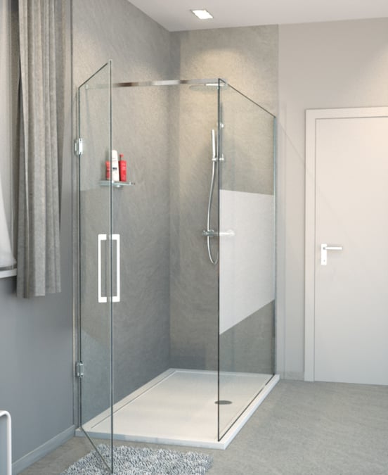 Balmani Modular douche de plain-pied avec porte gauche 180 x 200 cm verre transparent avec bande matte profil chrome brillant