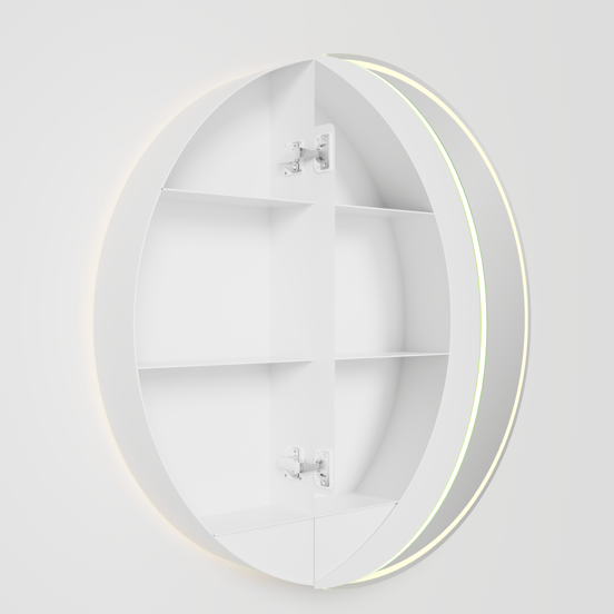 Balmani Mara Spiegelschrank Rund Ø 90 cm Weiβ matt, mit Spiegelbeleuchtung und Anti-Beschlag Spiegelheizung