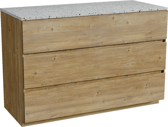 Storke Edge meuble salle de bains à poser 120 x 52 cm chêne brut avec Tavola tablette simple ou double en blanc/noir mat terrazzo