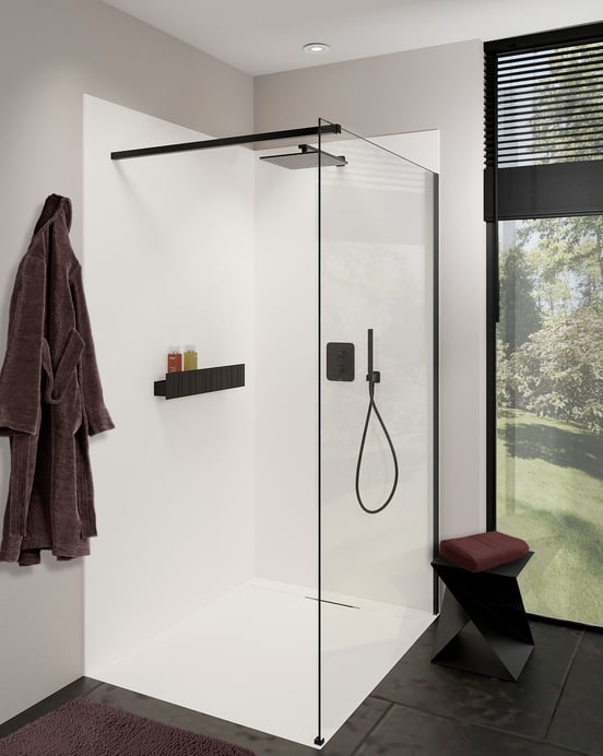 Balmani Zeno douchewandbekleding 120 x 120 x 220 cm composietmarmer mat wit leisteenstructuur